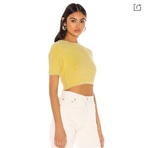 Majorelle Jane Sweater Pale Yellow Fuzzy Knit Crop Top Size Small